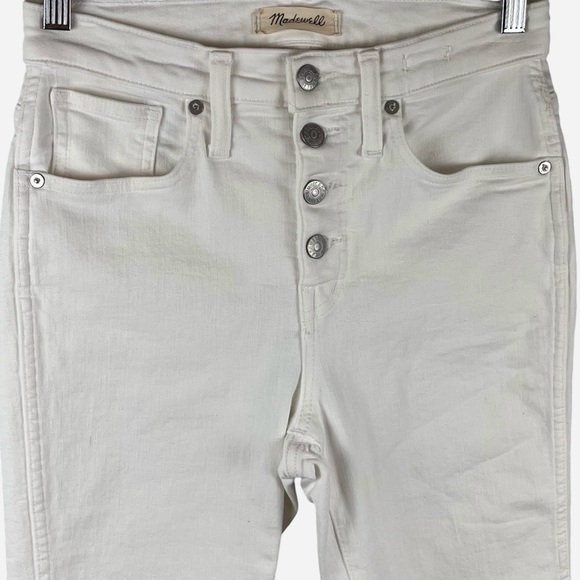 Madewell 10” High Rise Skinny Jeans 26 White Crop Raw Hem Button Front - Picture 4 of 16